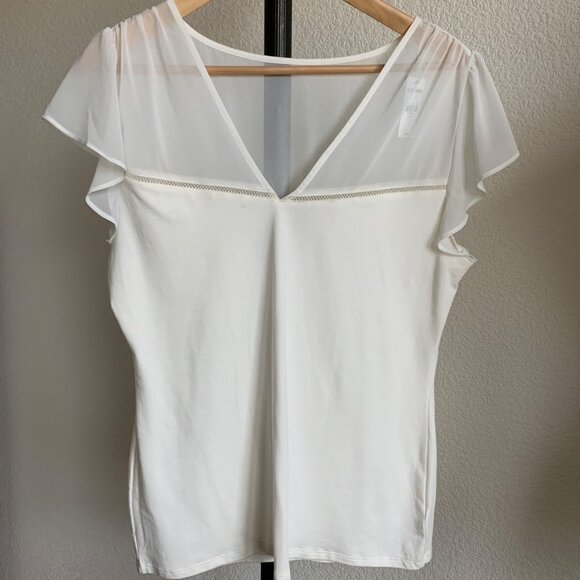 Express Tops - EXPRESS V-Neck Gathered Chiffon Sheer Flutter Sleeve Top Ivory Large NWT